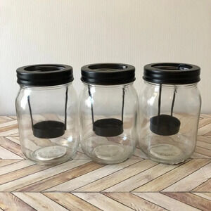 Black Pint Jar Tealight Candleholders, Pack of 3 Halloween Goth Moody Decor